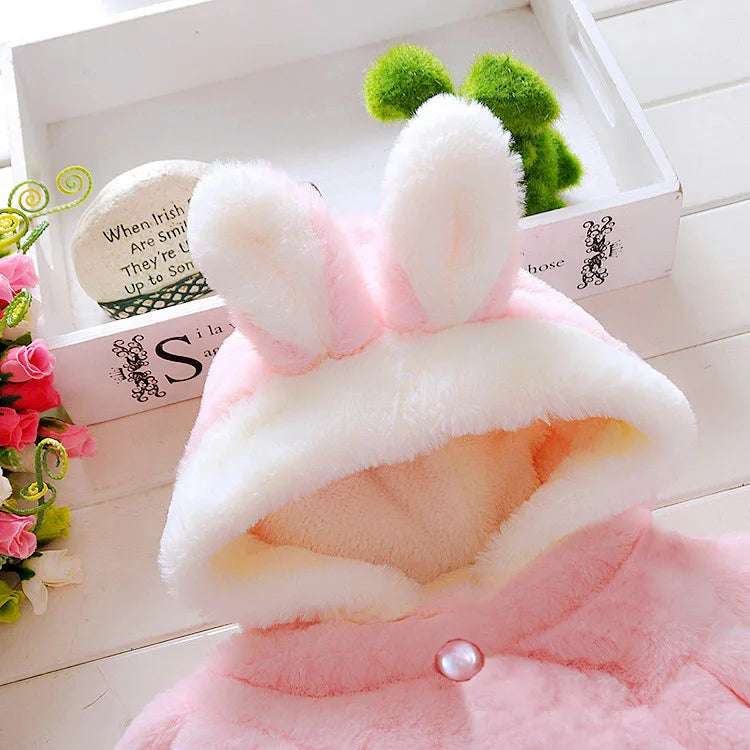 Winter Kids Jacket Newborn Girls Clothes Korean Cartoon Cute Hooded Thick Warm Fake Fur Fleece Pink Baby Tops Toddler Coat BC719