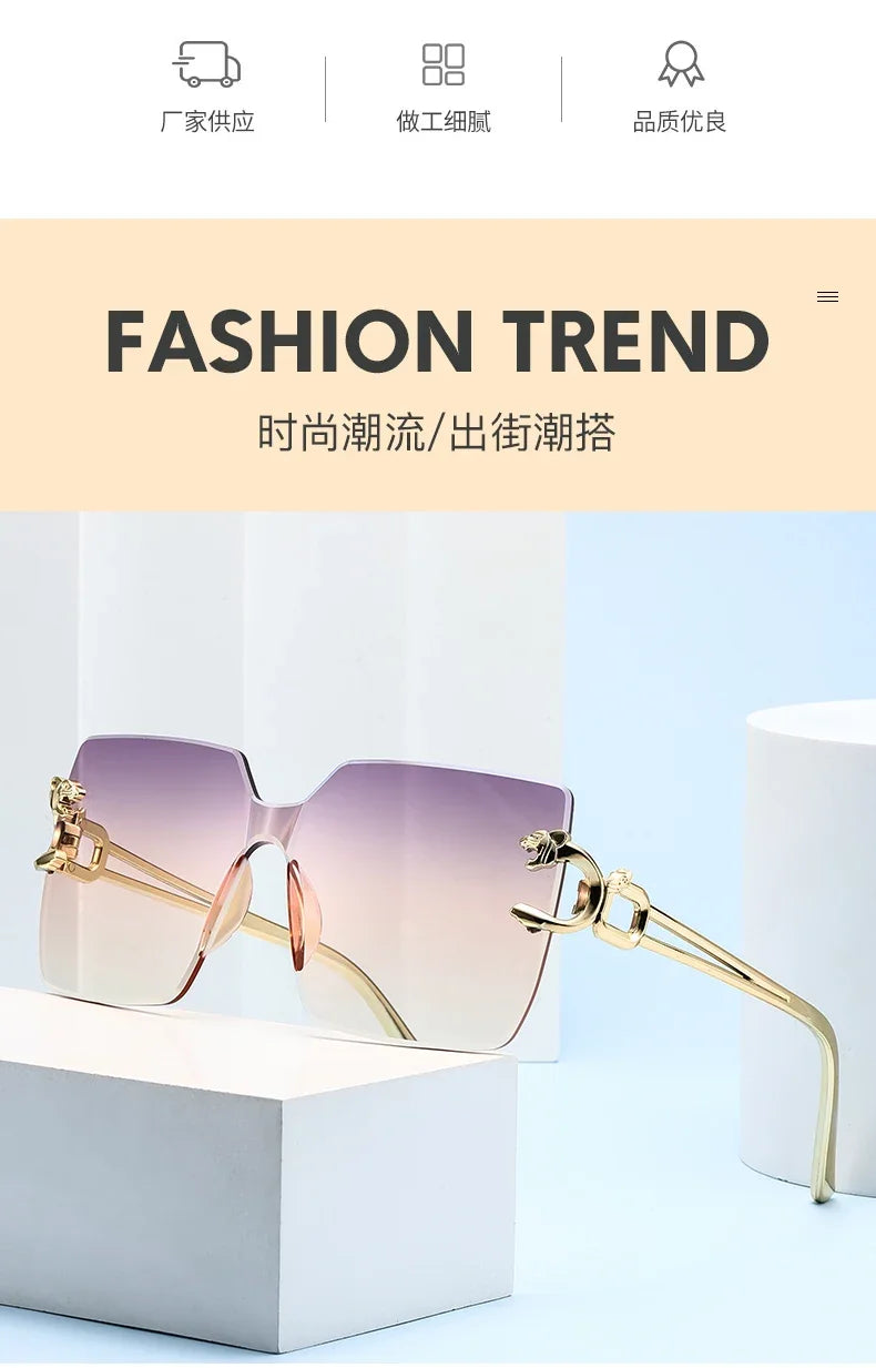 Retro Square Sunglasses Women Men Rimless Trend Luxury Shades Travel Glasses Lady Man UV400