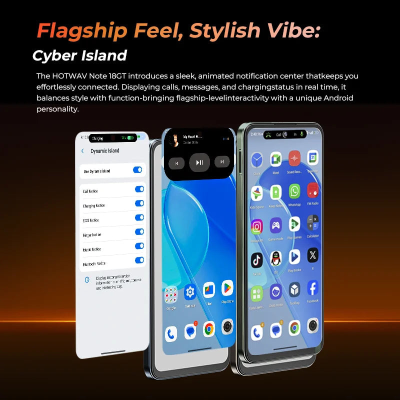 HOTWAV Note 18 GT Smart Phone 7.2'' 120Hz 8.6mm Ultra-Thin Mobilephone 8GB RAM 256GB ROM 6200mAh Battery Android 15 Cellphone