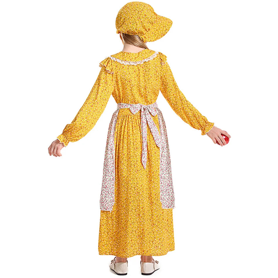 Frocks for Girls Kids Little Red Riding Hood Fairy Tale Drama Performance Costume Maid Suit Floral Pastoral Style Casual Dress