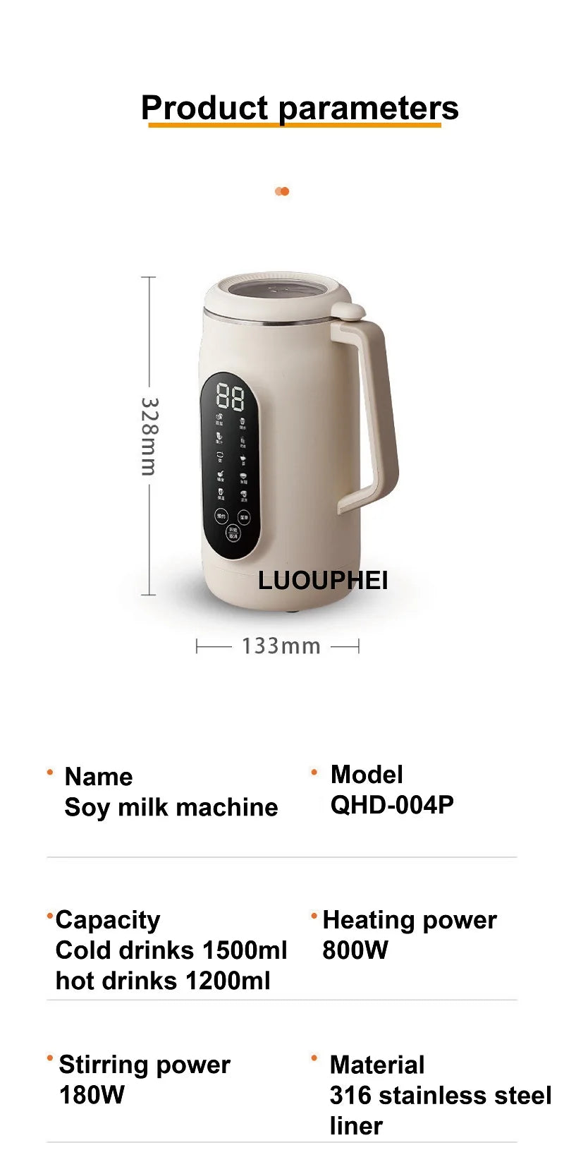 1.8L Soy Milk Machine 18h Appointment Filter-free Wall Breaking Machine Mixer Home Electric Juicer Multifunctional Food Process