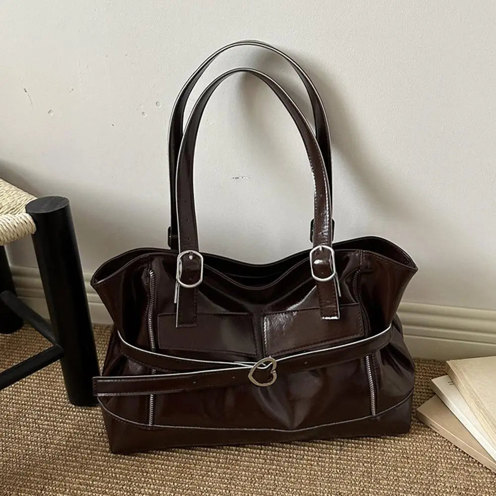 Retro Belt Buckle Underarm Shoulder Bag Women Large Capacity Commuter Tote Bag Vintage Casual Handbag Female Purse