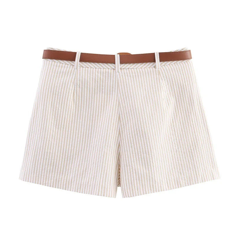 Women Casual Striped Skirts With Belted 2026 Summer Female High Waist A-Line Skirts Elegant Streetwear Lady Chic Shorts Skirts