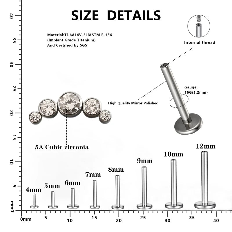 10 Pcs Titanium Earrings Tragus Cartilage CZ Helix Conch Nose Rings Flat Back Piercing Body Jewelry for Women and Men