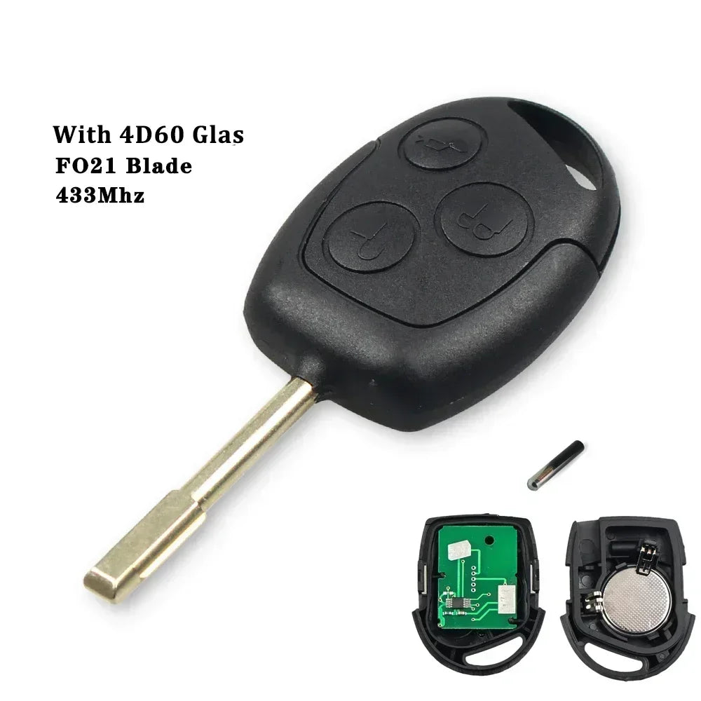 KEYYOU With Cutting Service Remote Car Key For Ford Focus Fiesta Mondeo Fusion Transit KA 2001 2002-2008 433MHz 4D60 4D63 Chip