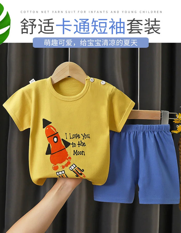 0-3Y Boys Clothing Sets Summer Cotton Short Sleeve Print T-shirts+Elasctic Shorts Kids Clothes Casual Clothing Sets for Toddler