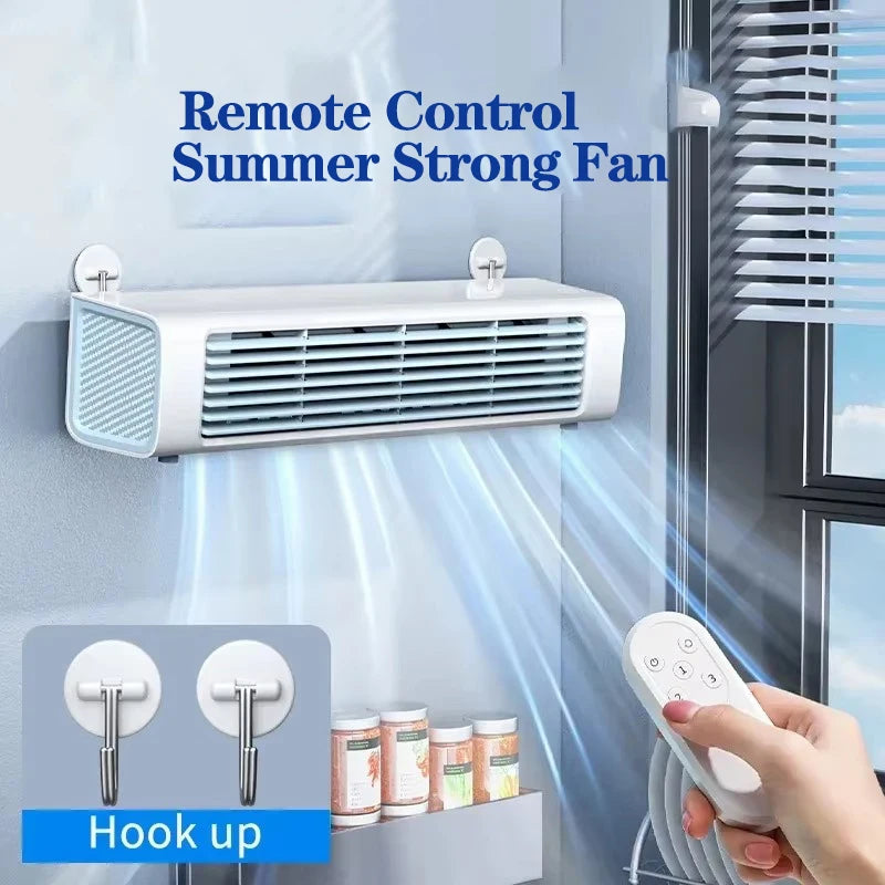 Eary Wall-mounted Fan with Remote Control Summer Strong Fan Bladeless Tower Airflow Cooling Air Conditioner Fan for Desk Kitchen