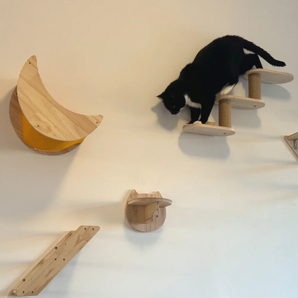 Cat Climbing Shelves Wall Mounted Cat Tree Sisal Scratching Post Cats Hammock House Jumping Platform Rope Ladder Pet Furniture