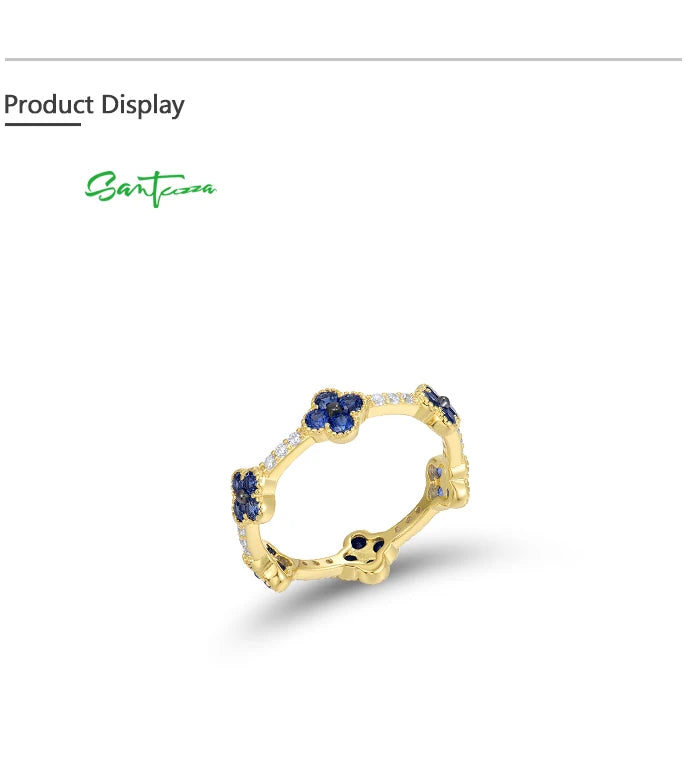 SANTUZZA 925 Sterling Silver Stackable Ring For Women Created Ruby Sapphire White CZ Delicate Flowers Wedding Gifts Fine Jewelry