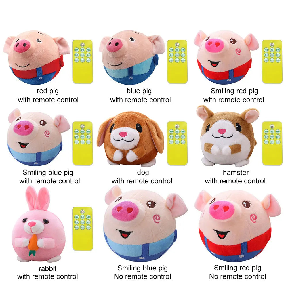 Cartoon Pig Active Moving Pet Plush Toy USB Rechargeable Talking Moving Dog Ball Toy Pet Bouncing Balls for Dogs Cats