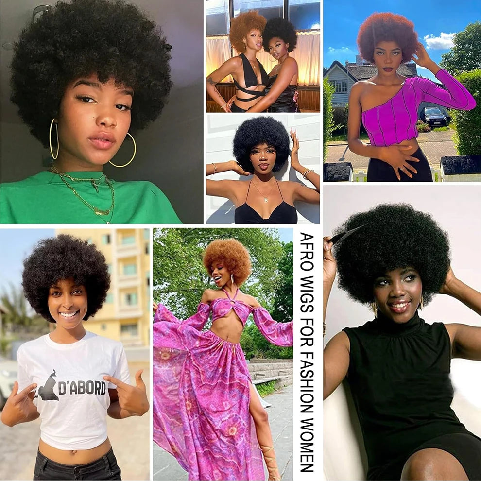 Afro Curly Human Hair Wigs for Black Women 13x4 Lace Front Red Brown Afro Puff Wig Natural Looking Heat Resistant Bouncy Hair