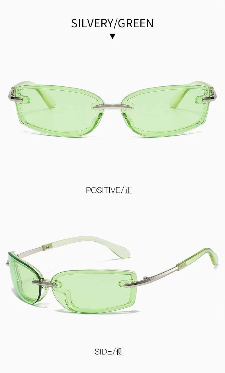 Rimless Y2K Style Sunglasses Rectangle Fashion Popular Women Men Shades Square Sun Glasses for Female Male Oculos Metal Frame