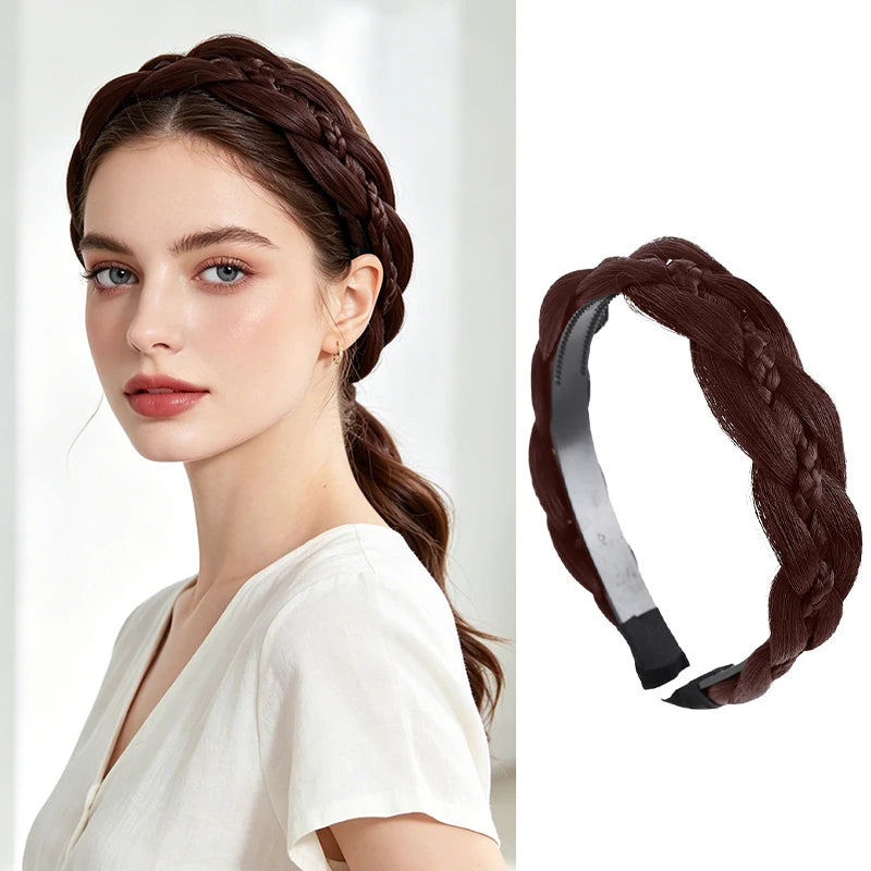 Synthetic Fiber Fishbone Braid Wig Headband – Instant Updo, Easy Wear, Versatile for Indoor & Outdoor Occasions