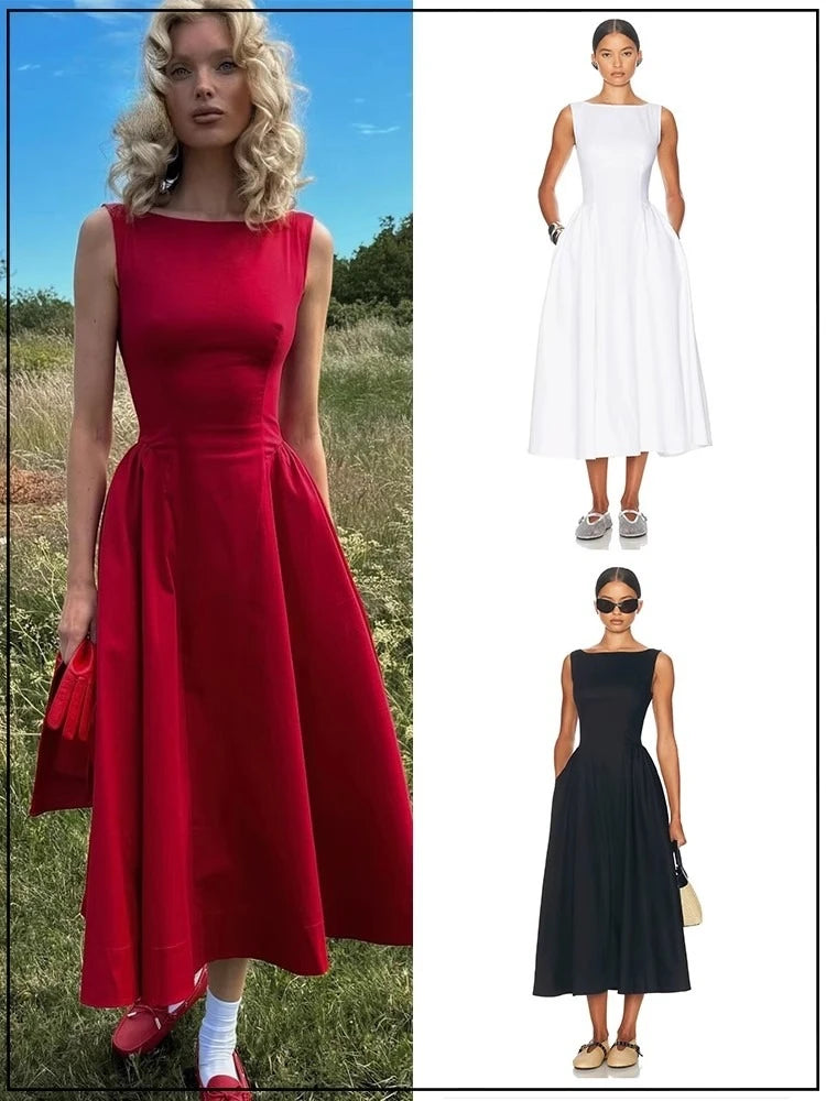 slash neck Backless A-line sexy women dress new elegant summer dresses sexy midi party dresses
