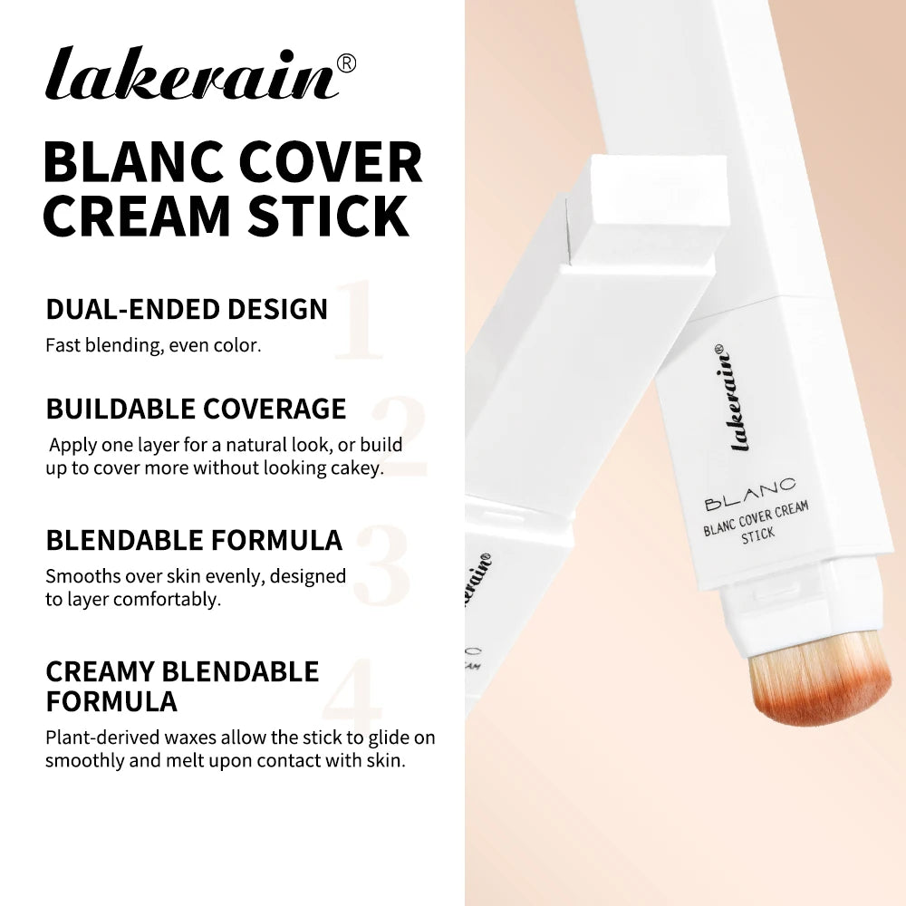 Lakerain Blanc Cover Cream Stick Dual-ended Design Waterproof Foundation Coverage Travel Bronze Creamy Foundation Natural Makeup