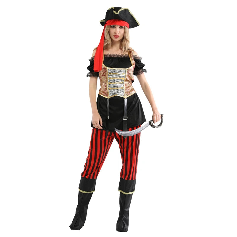 Halloween Theme Women Fancy Dress ，Parent-child Role Playing Cosplay Costumes,Female Pirates Captain of the Caribbean