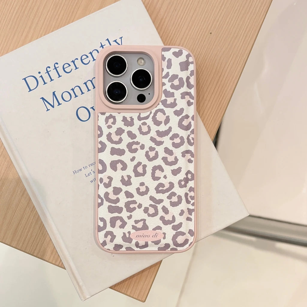 Fashion Sweet Pink Leopard Print Leather Shockproof Protective Phone Cover Case for iPhone 17 16 15 14 Pro Max