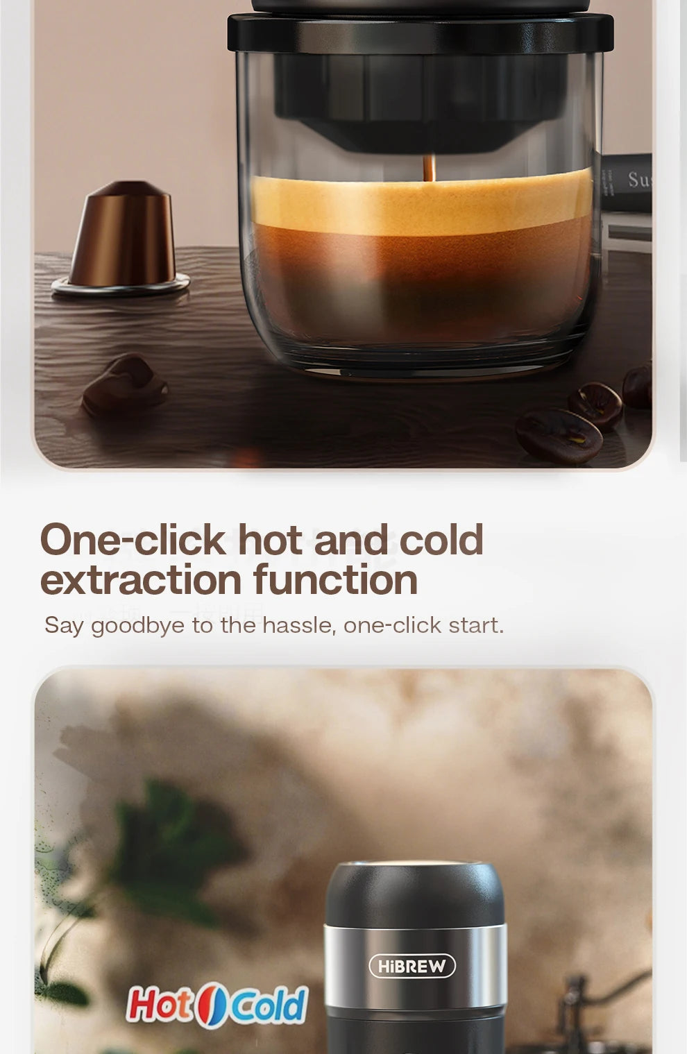 HiBREW Portable Coffee Machine Expresso Coffee Maker Fit Nexpresso Capsule Coffee Powder for Car Camping & Home Heat Water H4A
