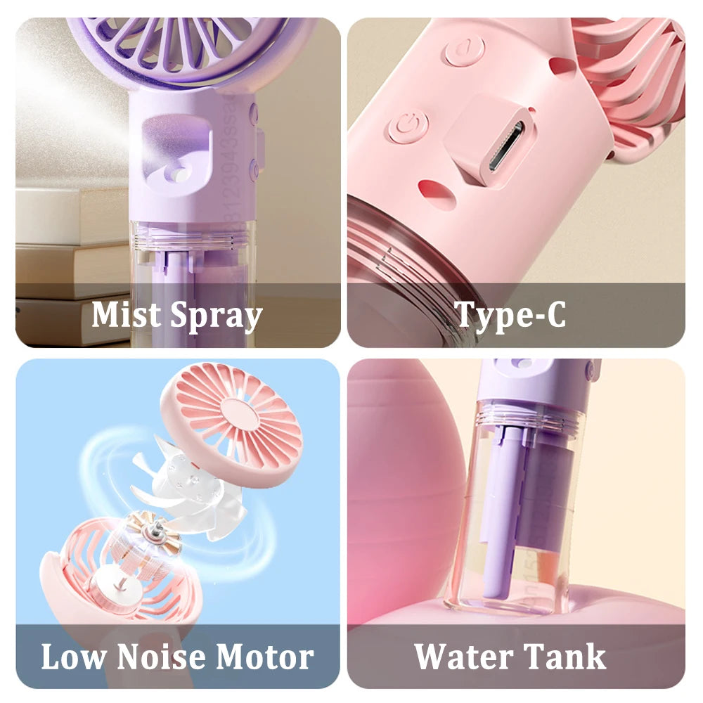 Portable Fan Mini Handheld Humidifier Fan USB Rechargeable Portable Handheld Mist Fan with Humidifier Mini Water Spray Hand Fans