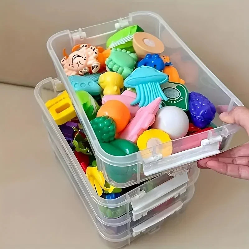 Extra Large 4-Tier Stackable Storage Box with Lid Clear Plastic Organizer Toy Building Block Storage Box