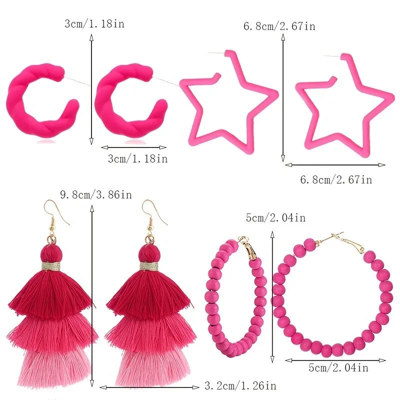 Bohemian Pink Geometric Earrings Women Summer Vacation Fashion Jewelry Classic Pendant