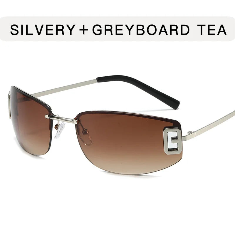 Rimless Sunglasses Rectangle Fashion Popular Women Men Shades Square Sun Glasses For Female Male Summer Traveling Oculos