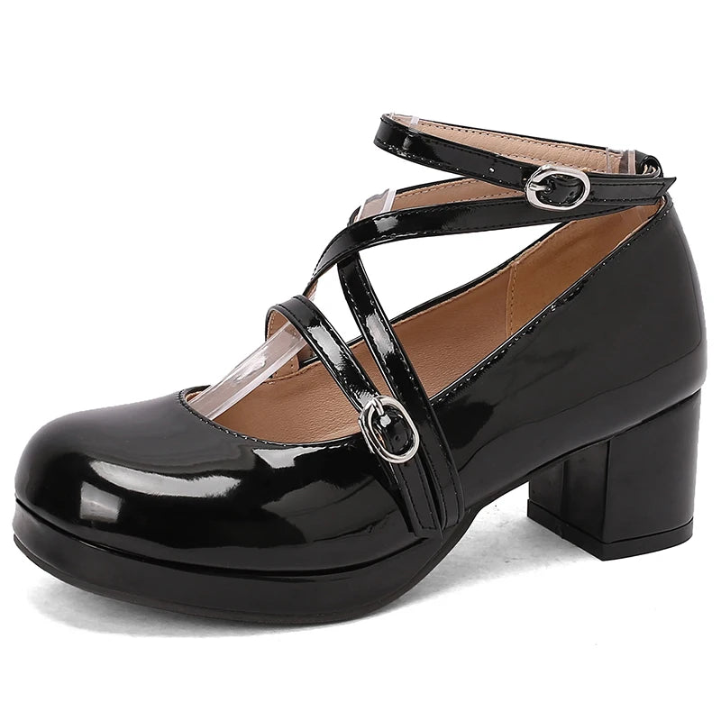 Japanese Lolita Party Shoes High Heels Ankle Strap Cross Dress Pumps Cosplay Costume Plus Size 31-50 Big Feet Wear Dropshipping