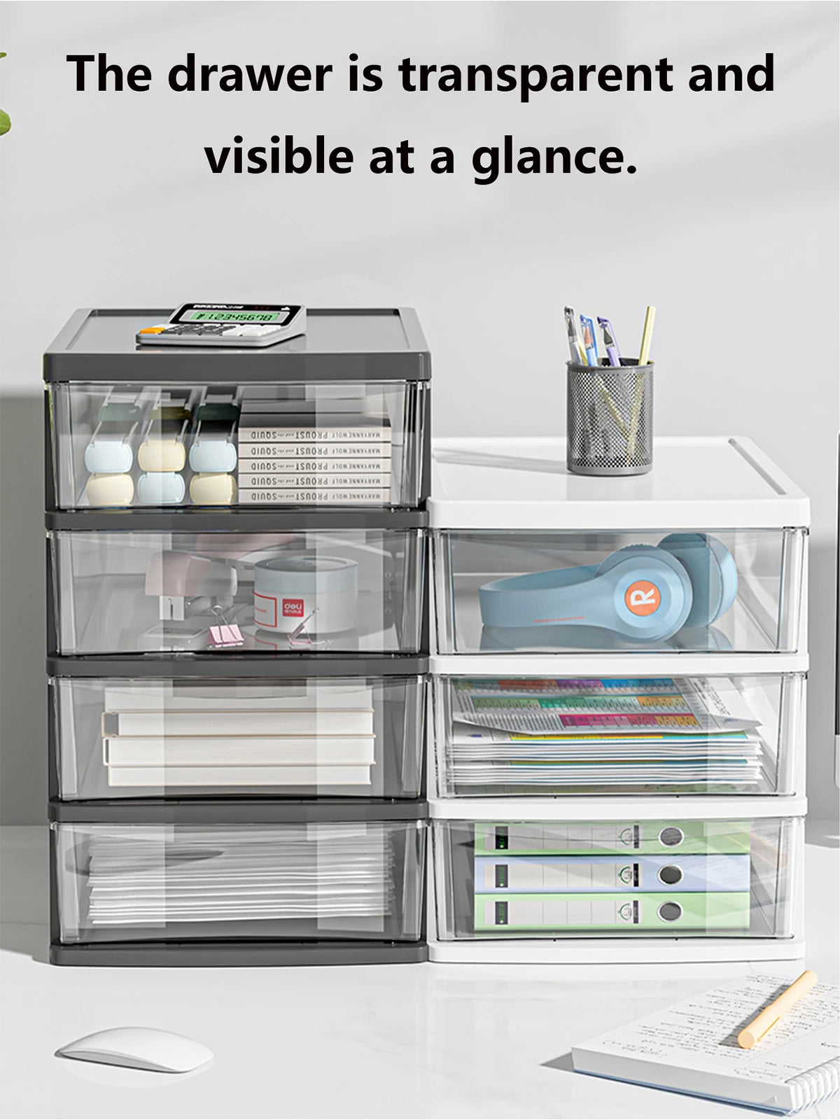 2-6 Layers small Desktop Storage Box with Drawer Heightened Table Organizer Plastic Office storage cabinet  for home Stationery