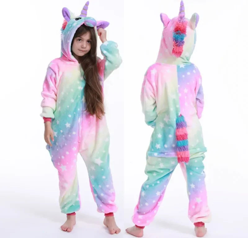 Baby Girl Clothes Kigurumi Children Unicorn Pajamas Winter Animal Cartoon Sleepers Stitch Cat Onesie Kids Costumes Jumpsuit