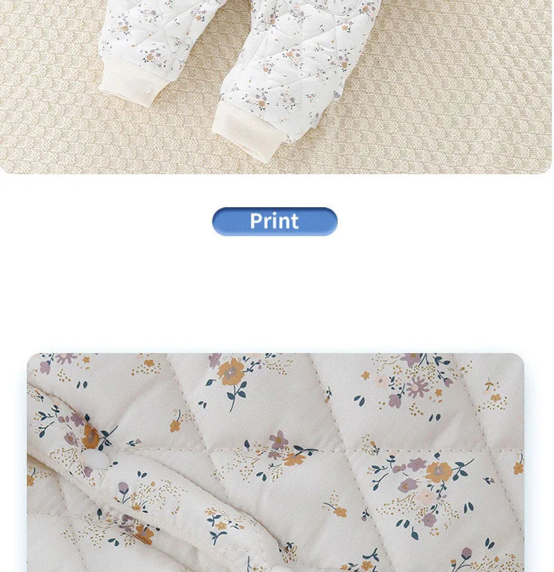2024 Fall & Winter Baby Clothes 0-2 Y Sweet Toddler Girls Floral Fur Lining Rompers Infant Newborn Warm Jumpsuit with Hat