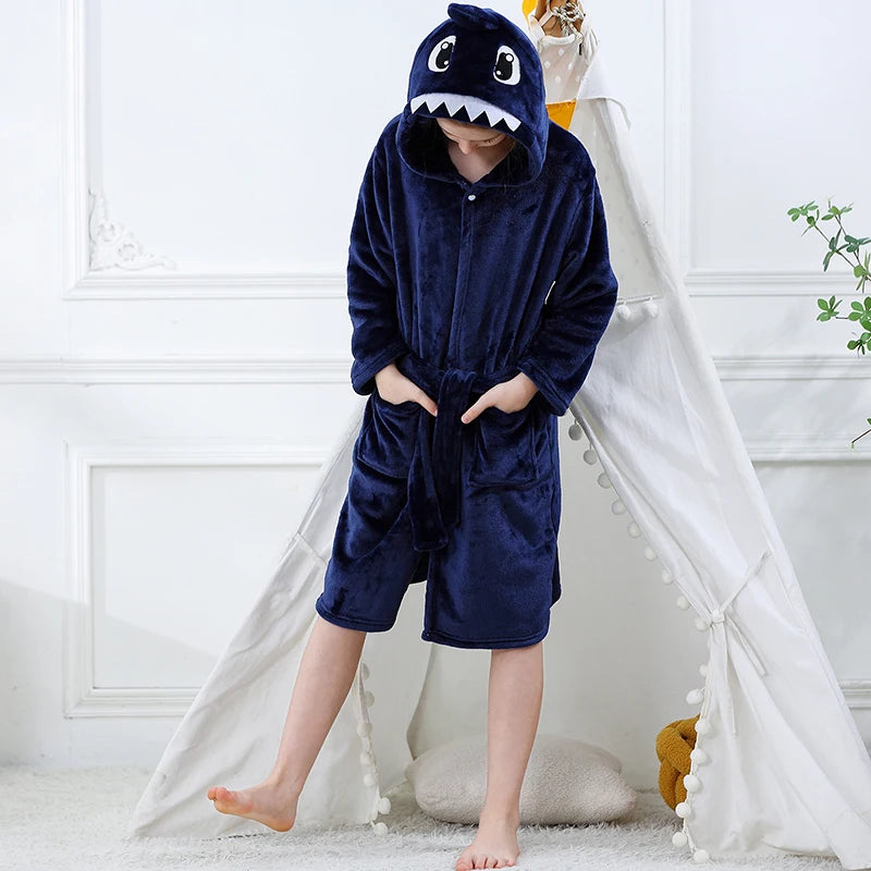 Halloween Dinosaur Bathrobes for Children 3 5 7 9 11 13 Years Kids Animal Flannel Homewear Boy Hooded Sleepwear Girls Nightgown