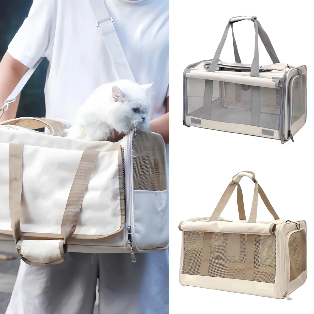 Large Capacity Cat Carrier For 2 Cats Portable Double Pet Travel Bag With Breathable Mesh Handheld Tote For Outdoor