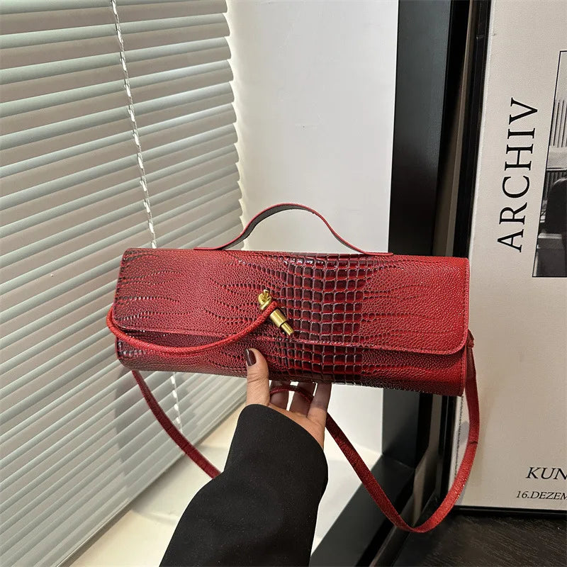 Luxury Design Top-Handle Bag For Women Evening Handbag Long Purse, Crocodile Pattern Crossbody Shoulder Bags Fashionable Outfits