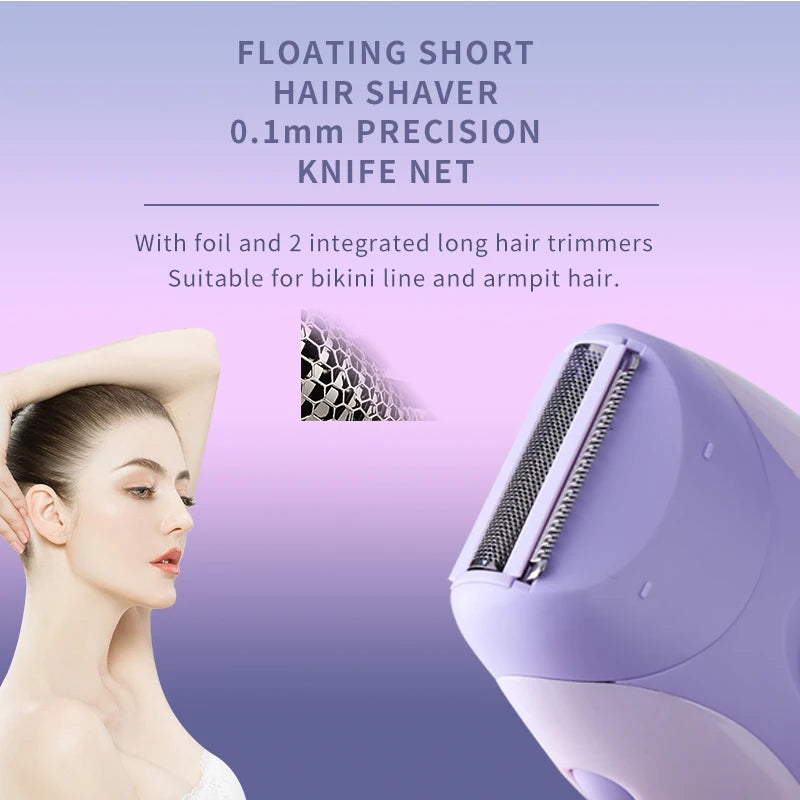 Kemei 4in1 Women Epilator Electric Shaver Facial Body Hair Removal Lady Leg Bikini Trimmer Hair Remover Underarms Rechargeable