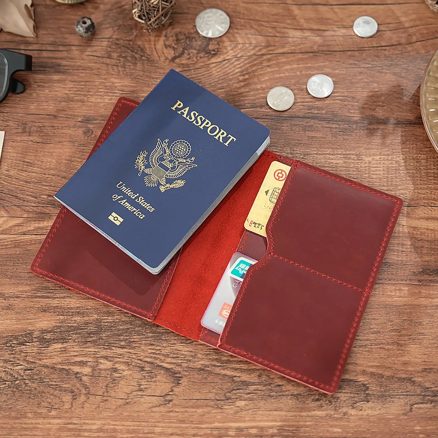 Leather Passport Holder for Travel Essentials, Slim Passport Cover Case Travel Wallet Bifold Credit Card Bag for Women Men