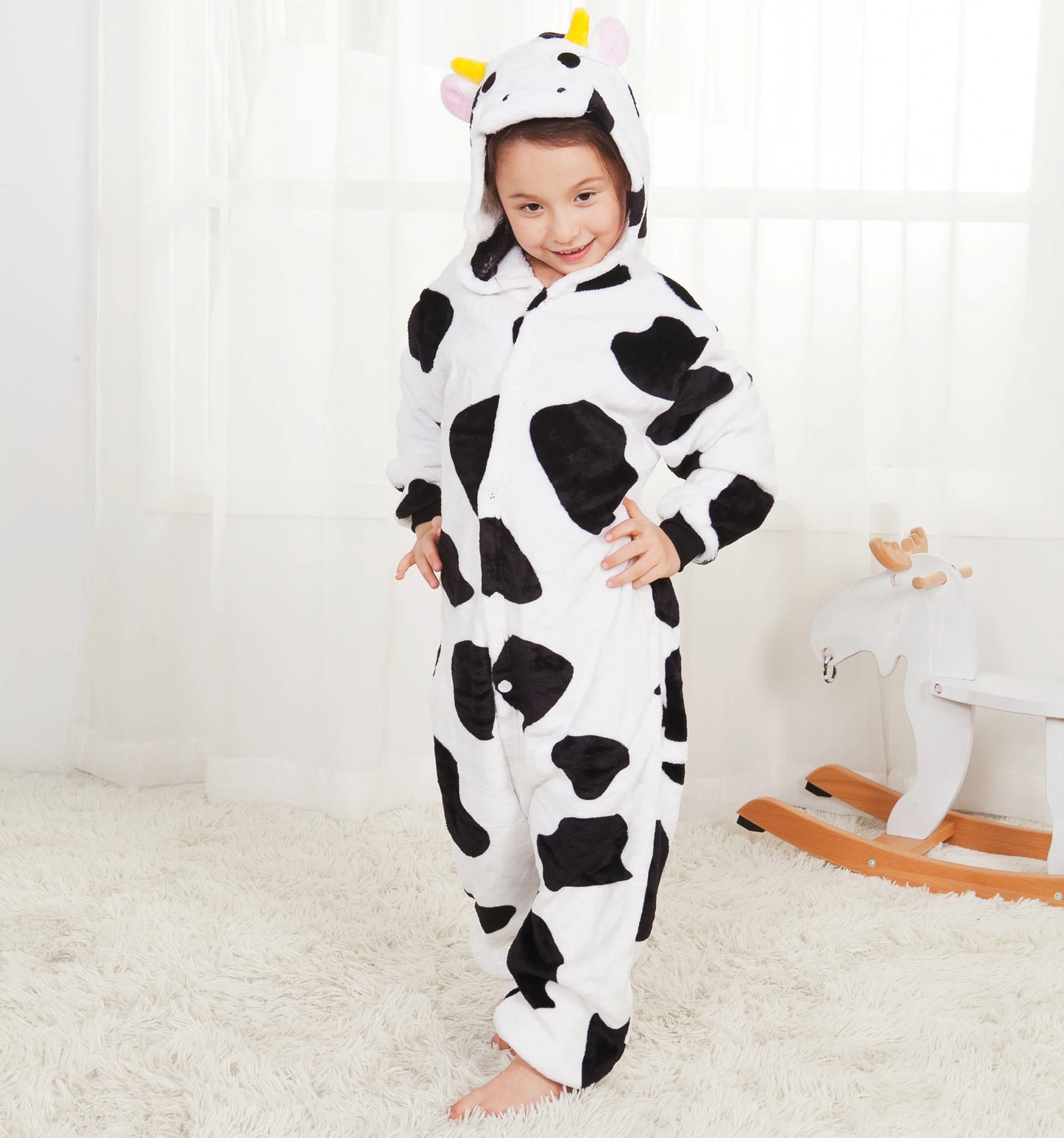 Children's One-Piece Sleep Suits Kids Cute Cow Flannel Cartoon Animal Pajamas Halloween Christmas Performance Onesies Costumes