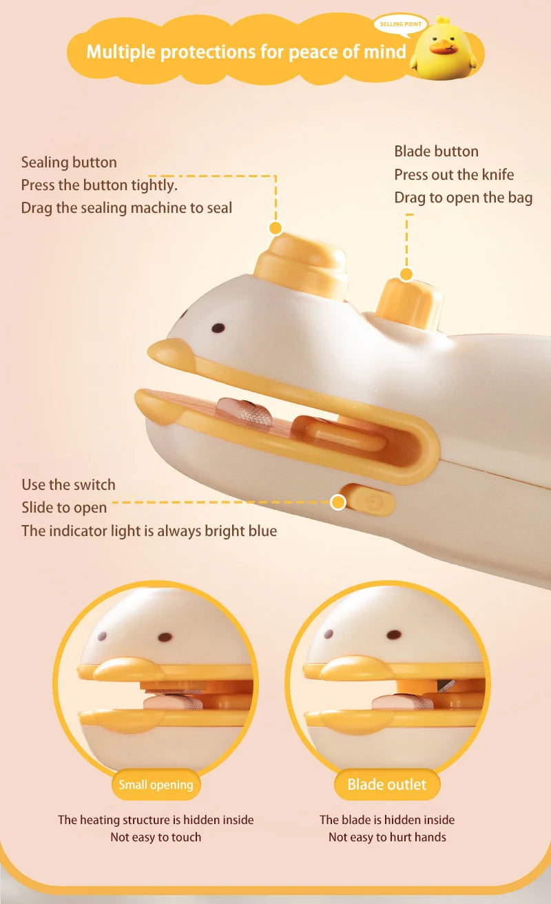New Cute Duck Handheld Vacuum Sealer Magnetic Bag Sealer Rechargeable Portable Easy Use For Freshness 2 in 1 Mini Rechargeable