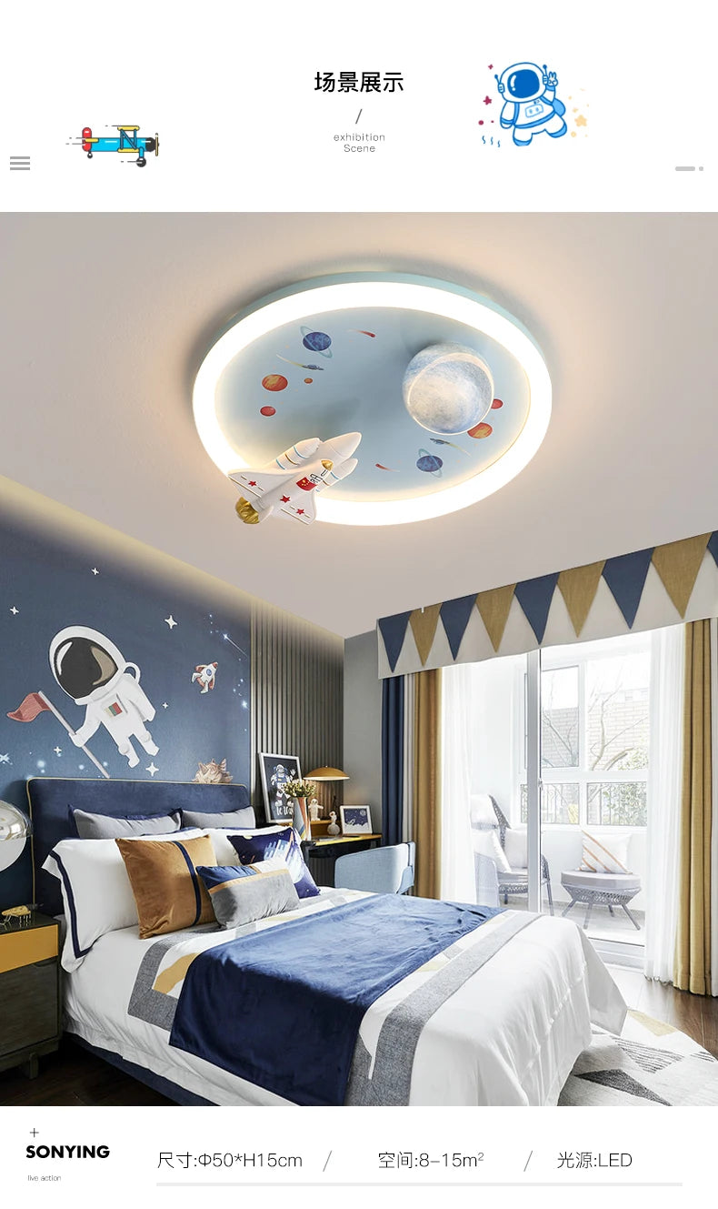 Modern Kids Room Ceiling Fan Light Cartoon Moon Astronaut Ceiling Lamp Boy Girl Bedroom Nursery Study Chandelier Ceiling Lights