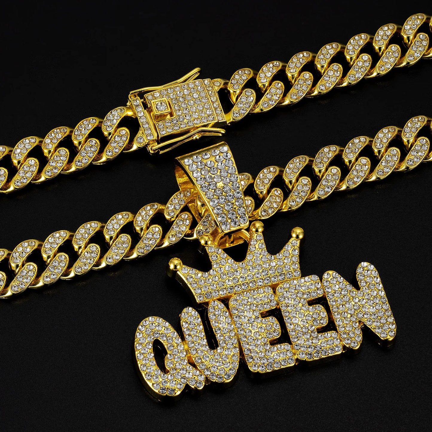 Cuban Dog Chain, Aluminum Alloy Pet Dog Collar, Gold Necklace for Small to Large Dogs Cats King Queen Pendant Jewelry Accessory