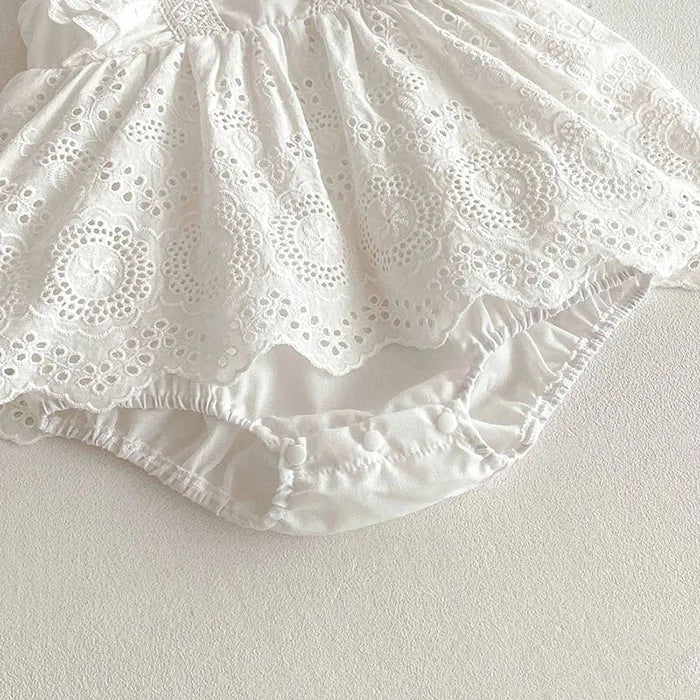 2025 New Summer Korean Style Climbing Suit Flying Sleeve Cotton Lace Splicing Toddler Baby Girls Jumpsuit 0-24M Baby Clothing
