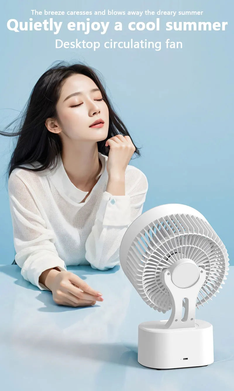 Portable Air Circulation Fan Smart Voice Remote Control USB Rechargeable Desktop Wall-Hanging Shaking Head Fan with Nightlight