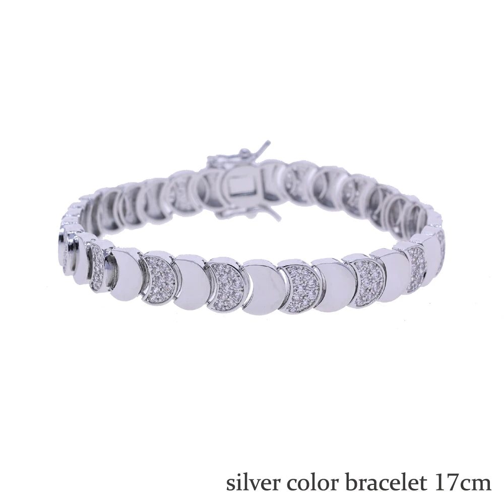 Geometric Moon Shaped Charm Tennis Chains Necklace for Women Pave CUBIC Zirconia Platinum Plated Color Fashion Jewelry 2025