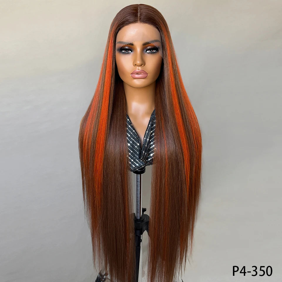Highlight 13x6 Synthetic Lace Frontal Wigs For Women 40 Inch Long Silky Straight Lace Front Wigs High Quality American Afro Wigs