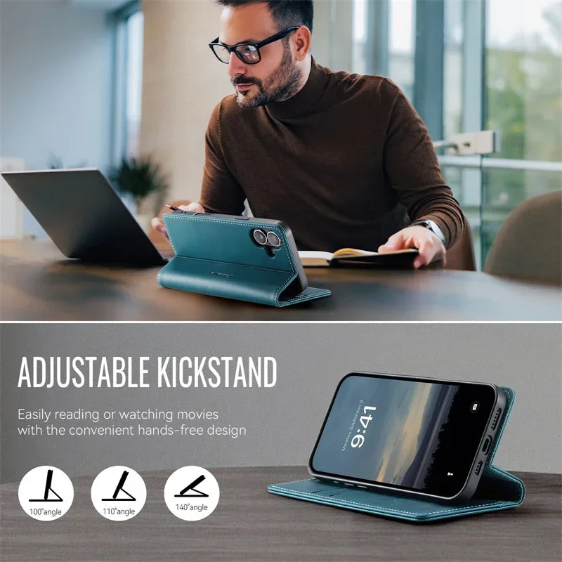 Magnetic Leather Wallet Card Phone Case For iPhone 17E 17 Air 16E 16 Pro Max 15 Plus 14 13 12 11 Flip Wireless Charging Cover