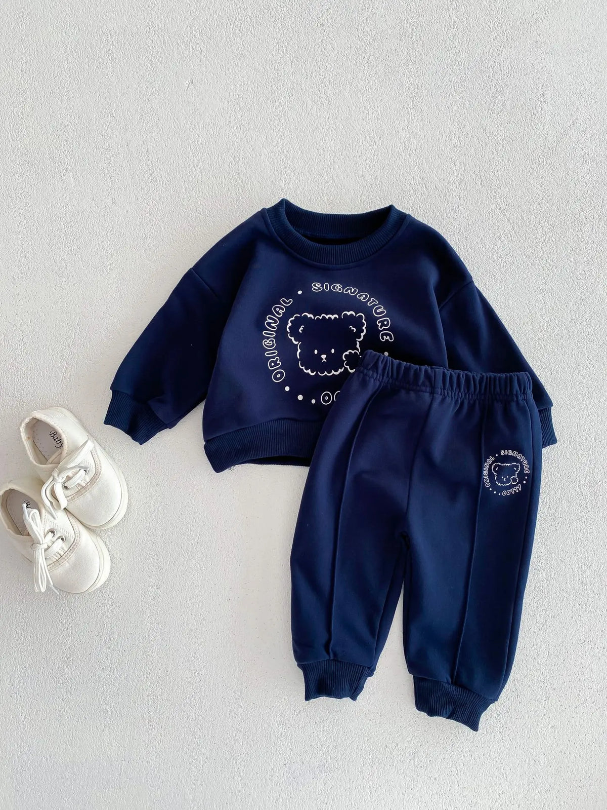 Spring New Baby Clothing Set, Korean Style Cute Bear Two-Piece Outfit for Kids, Long Sleeve Top & Pants Set
