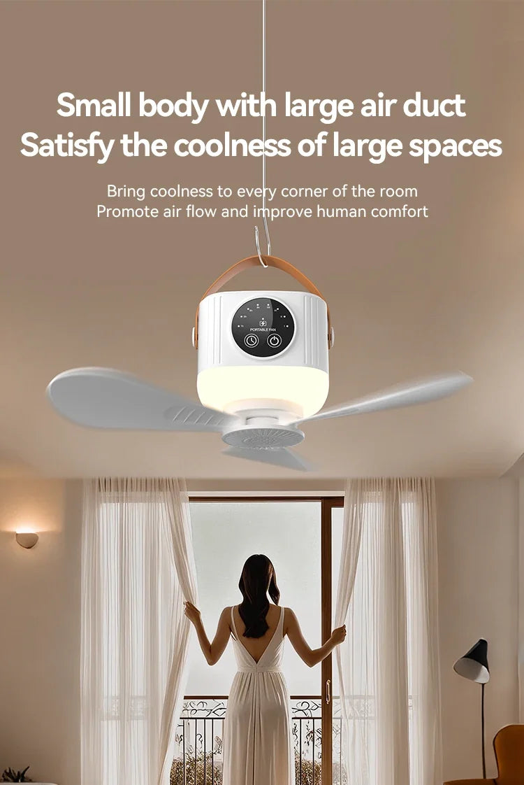 7200mAh Ceiling Fans Portable Camping Fan Tent Air Circulator Cooler Outdoor Rechargeable Electric Fan LED Light Remote Control