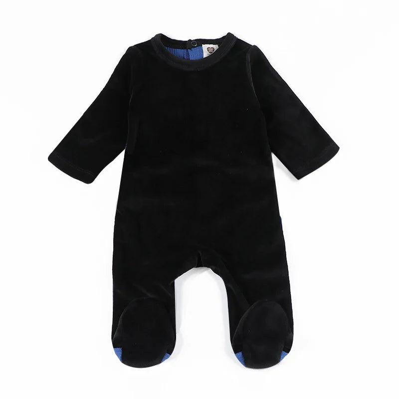 Baby Romper Footies Black Velour Back Ribbed Kids Clothes Long Sleeves Ribbed Overalls Baby Boy and Girls Clothes Winter Romper