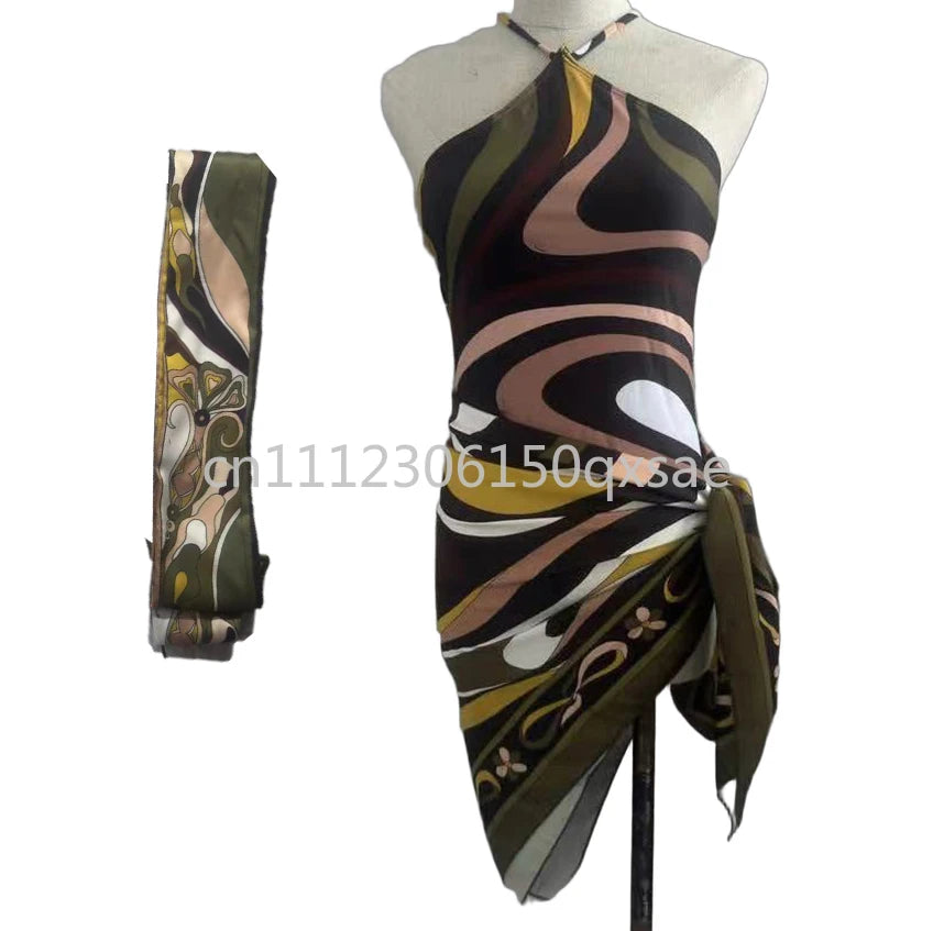 Luxury Design Women's Brown Headband Scarf Swimsuits with Letter Signature Logo Classic Brand Headband Bikini Sets Beachwear