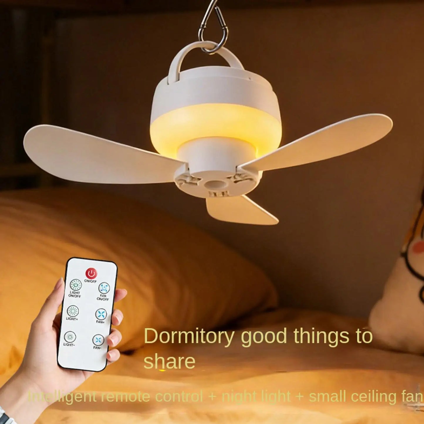 Ceiling Fan With LED Light and Remote Control USB Charging Household Outdoor Camping Tent Student Dormitory Bed Small Fan