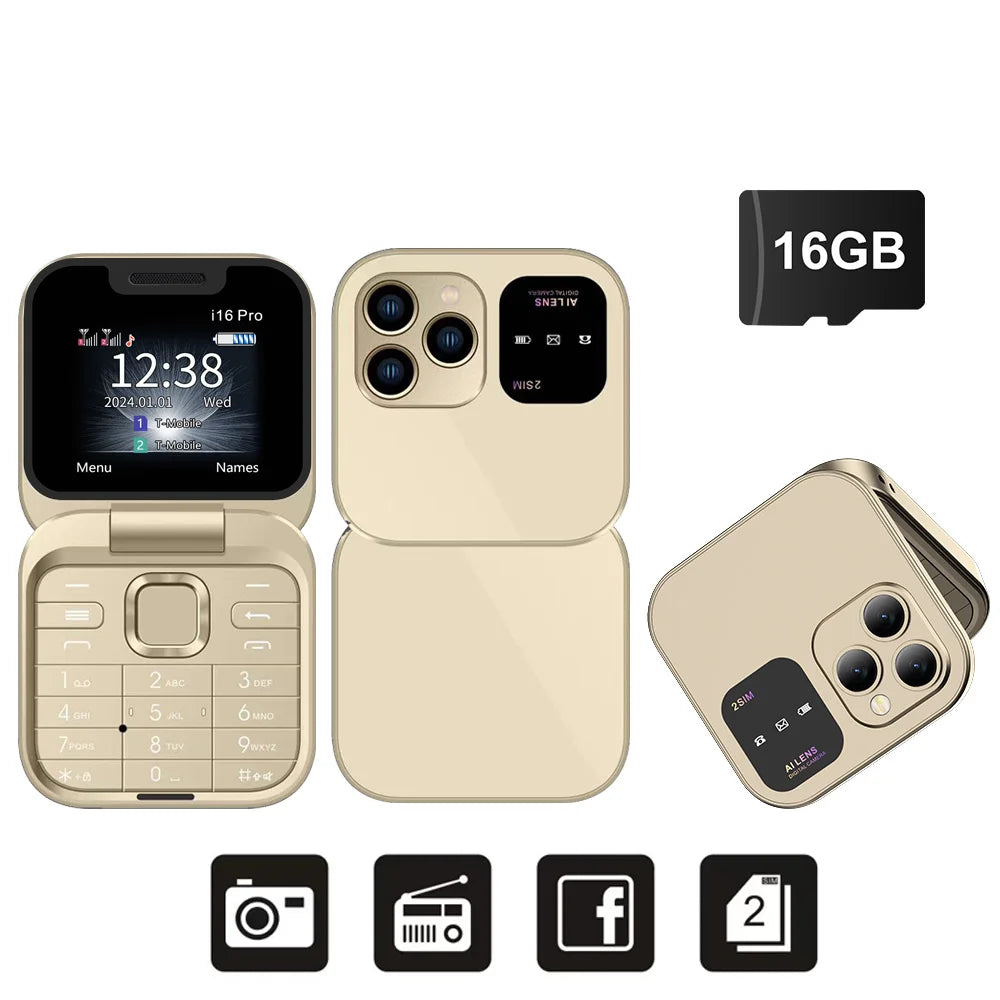 SERVO i16 PRO Flip Mini Mobile Phone Dual SIM Call Recording Speed Dial Magic Voice FM Radio 2G GSM Small Fold Button Telephones